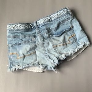 American Eagle Outfitters | Hi-Rise Denim Shortie Shorts with Braided Waist Sz 8